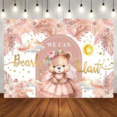 Aperturee - Aperturee Autumn Floral Teddy Bear Girl Baby Shower Backdrop
